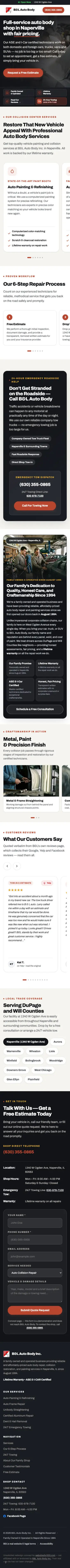 B&L Auto Body — the rebuilt website, full page