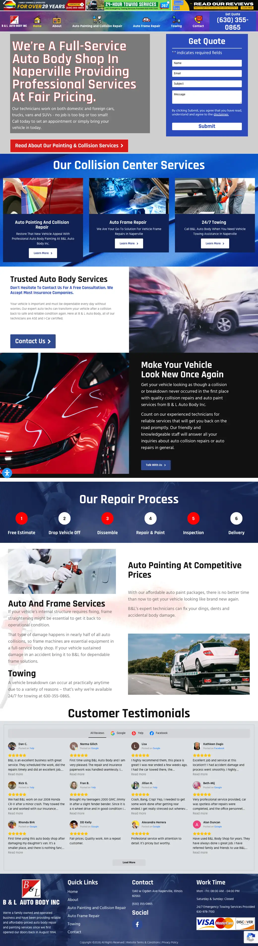B&L Auto Body — their current website, full page