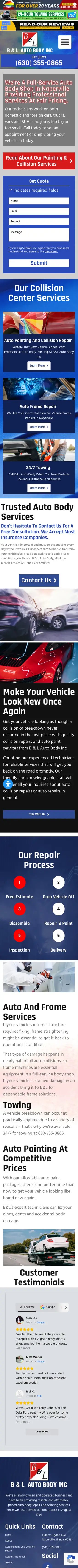 B&L Auto Body — their current website, full page